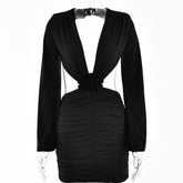 Robe fleurie à col en V, manches longues, dos nu, taille haute, hanches, automne